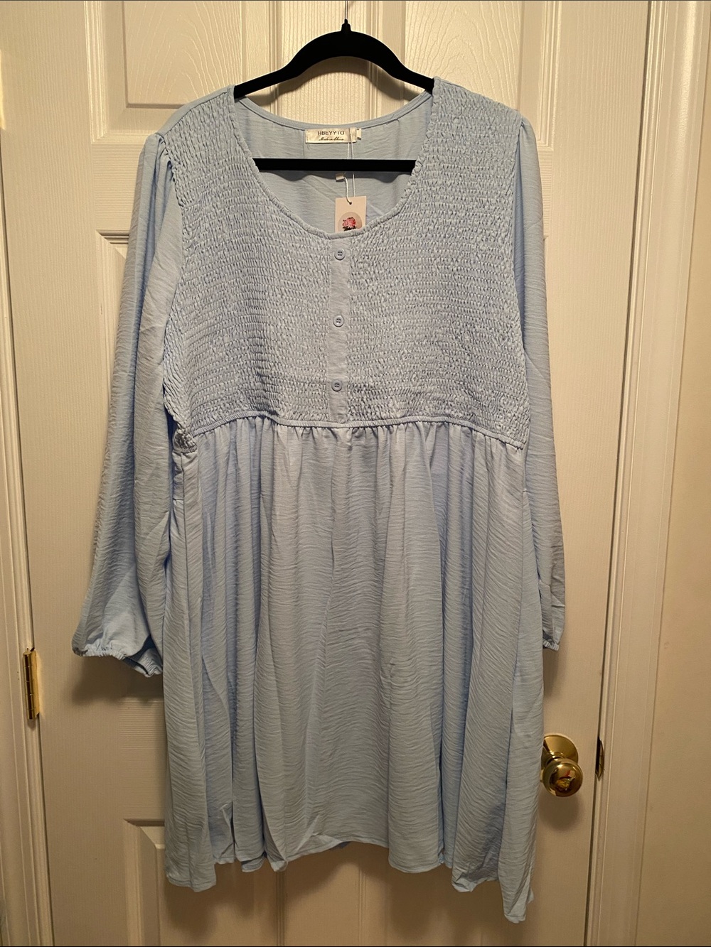 Hbeyyto Light Blue Smocked Babydoll Dress…size 4XL